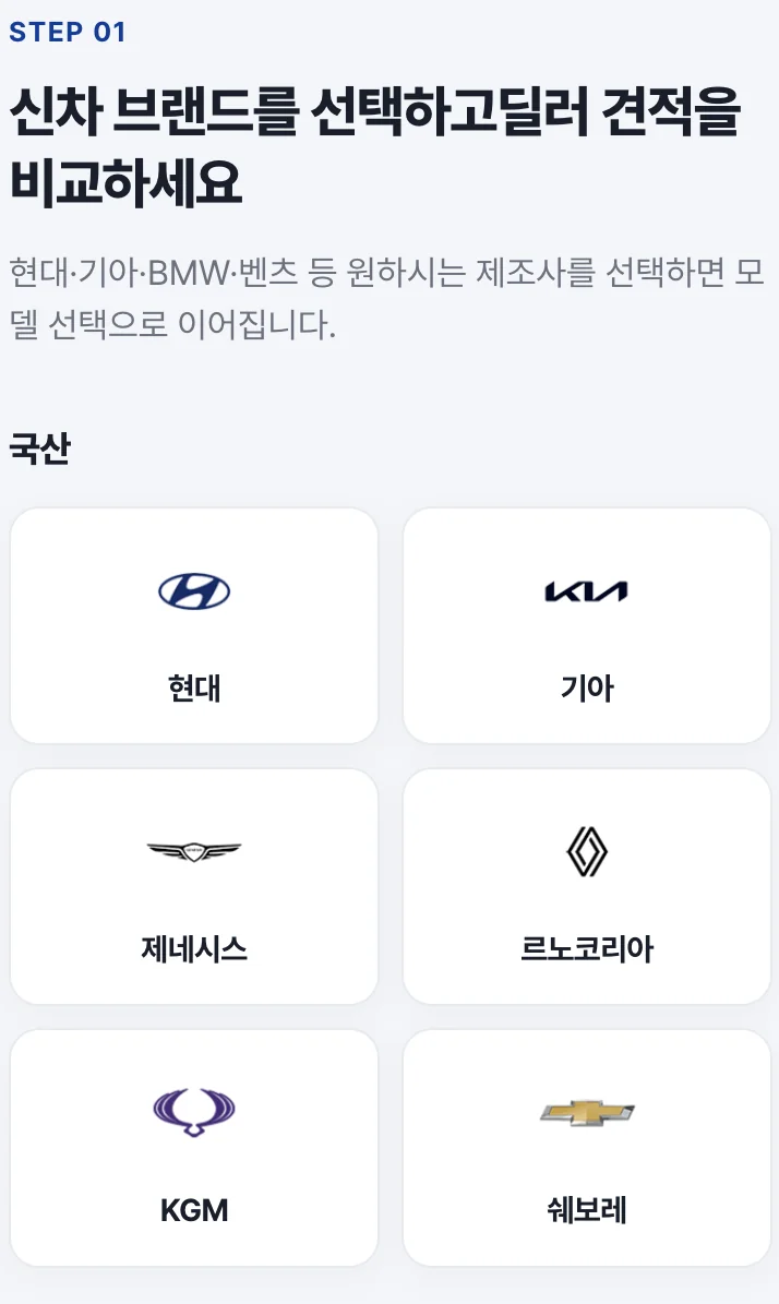 브랜드별 선택 항목을 보여 주는 화면 예시