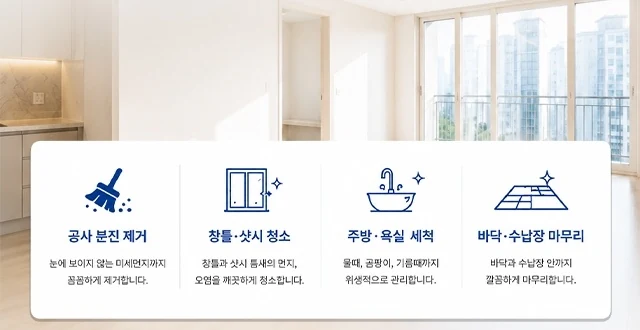 입주 공간과 공사 분진·창틀·주방·욕실·바닥·수납장 청소 항목