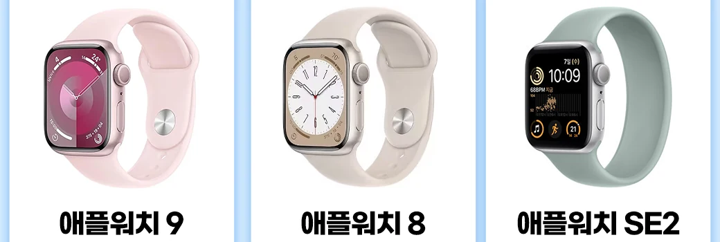 세 종류의 애플워치 외관 예시