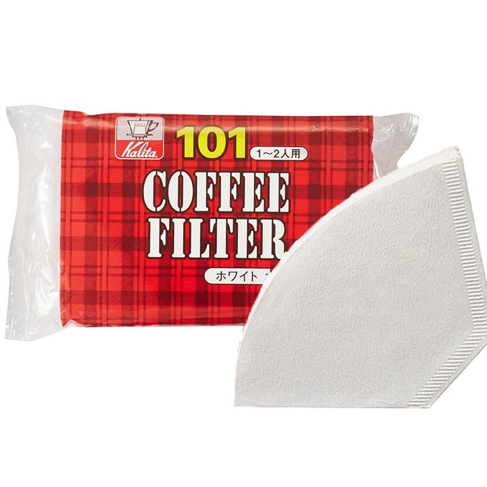 Kalita 101, 1~2인용, 화이트 표기가 보이는 빨간 포장과 흰 종이필터