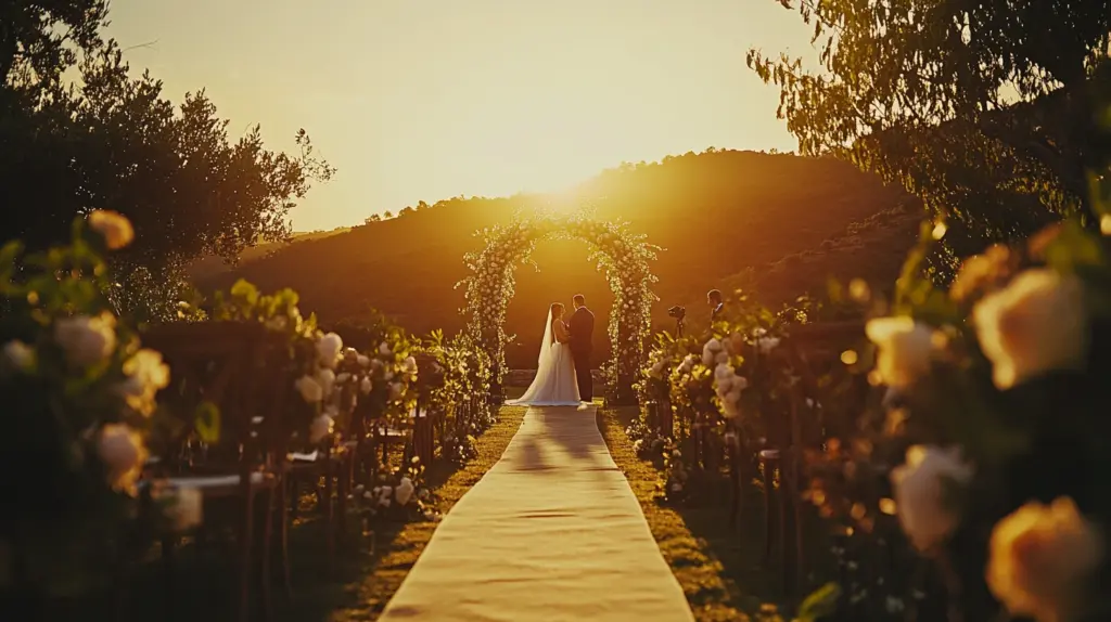 Golden hour outdoor wedding ceremony